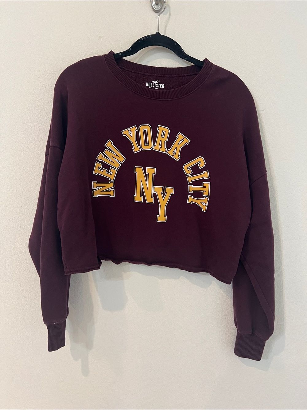 Hollister Women’s M Burgundy New York City NY Cropped Sweatshirt Oversized